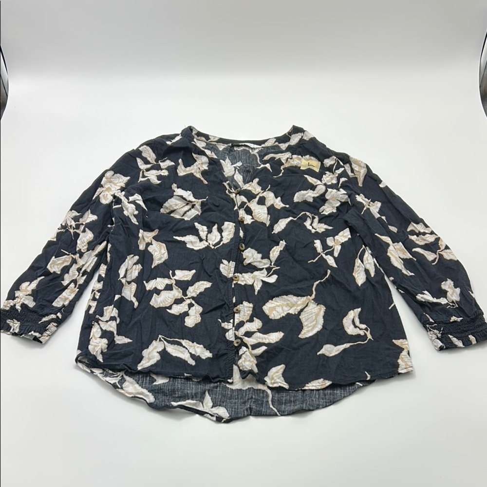 Sonoma Floral Blouse Large Cotton Long Sleeves workwear layering classic boho